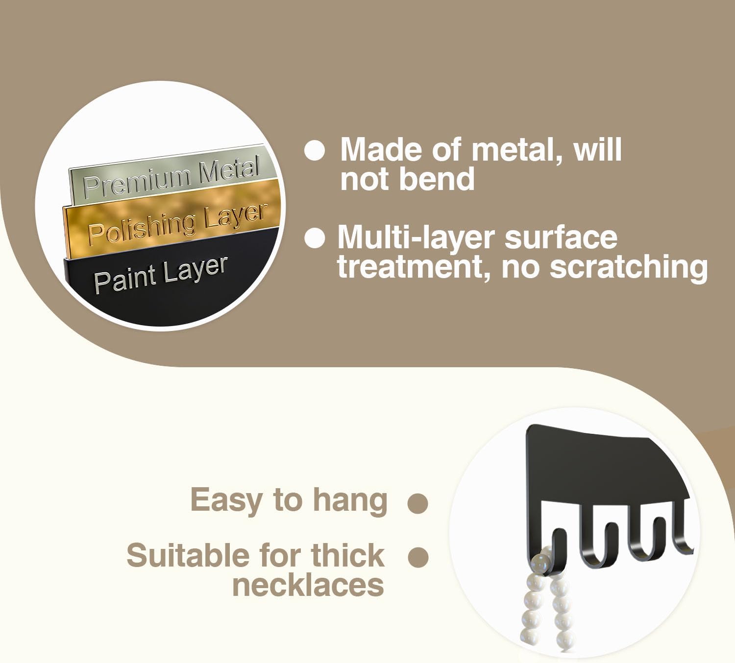 Wall Necklace Organizer Holder: Wall Mounted Jewelry Hanging Storage Necklaces Display Hanger Black