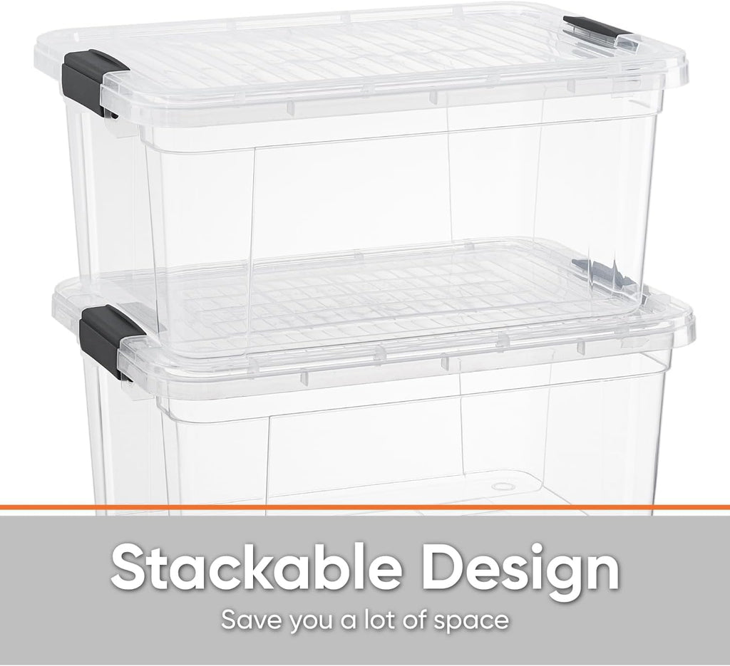 Superio Storage Bins with Lids- 8 Pack, 6.6 Qt Clear Boxes for Organizing, Stackable Plastic Containers- BPA Free, Non-Toxic, Odor Free, Organizer for Home, Office, Dorm