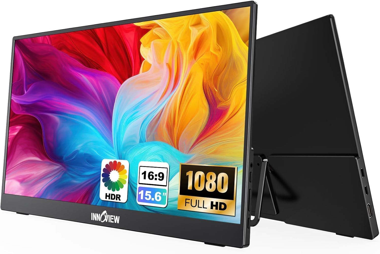 InnoView 15.6'' Portable Monitor for Laptop FHD 1080P USB-C Travel Monitors Built-in 90° Adjustable Stand Without Bag, HDR IPS Portable Laptop Monitor for MacBook PC Phone Xbox PS4/5 Switch