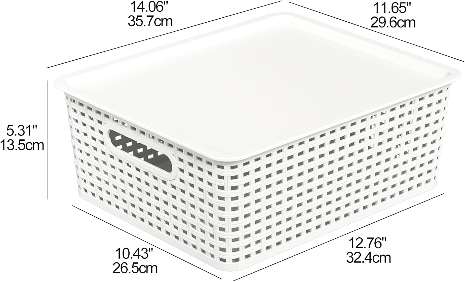 Hespama 6-Pack Plastic Weave Storage Basket with Lid, Stackable Organizer Basket, White