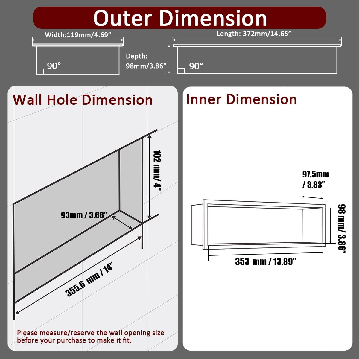 JQK Shower Niche No Tile Need, 4"×14" Brushed Nickel Bathroom Insert Shelf, 304 Stainless Steel Recessed Shower Caddy Organizer Storage, SNL414-BN