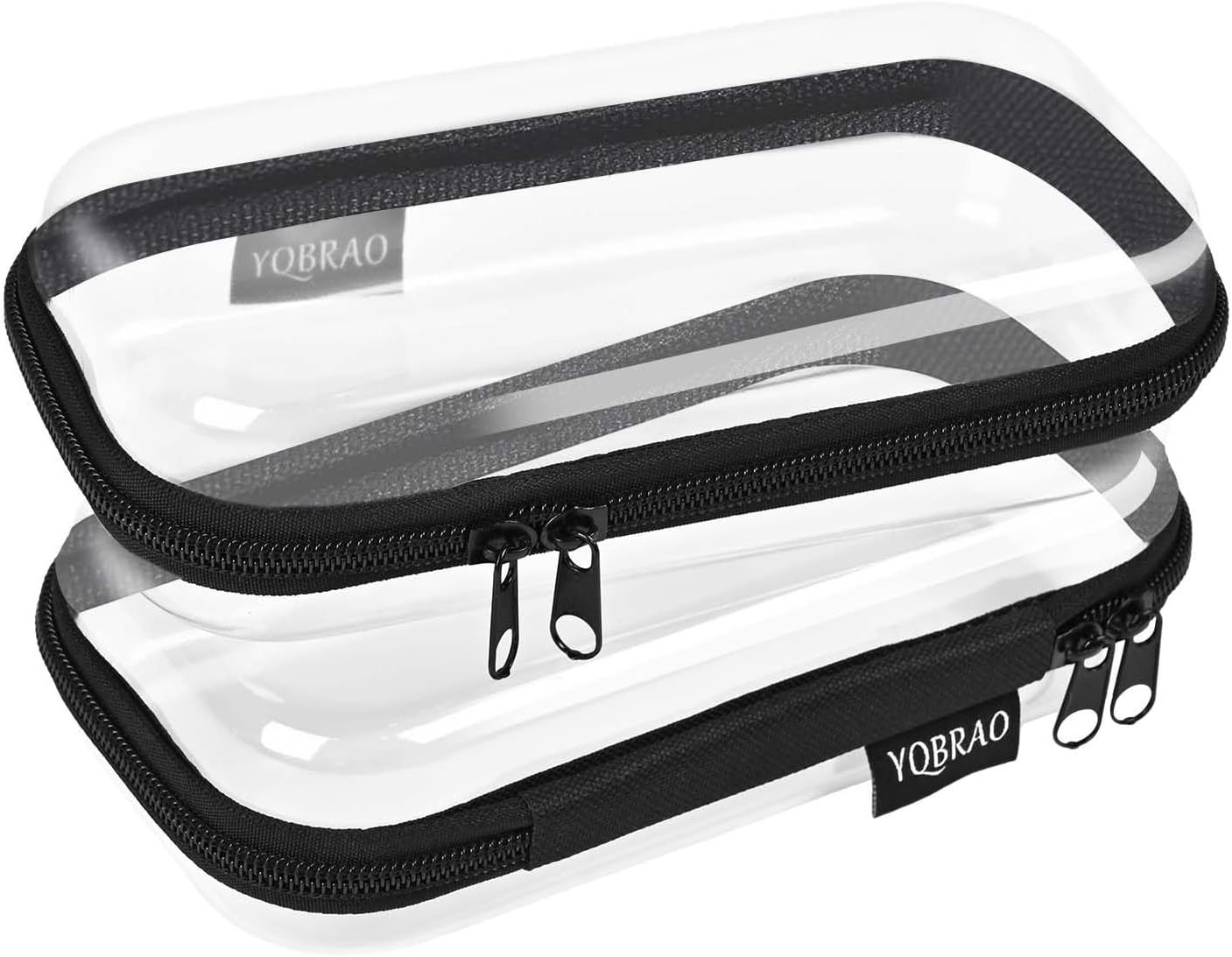 2PCS Zippered Hard Pouch Double,Portable Waterproof Cosmetic Bag with Zipper,DIY Storage Organizer Bins,Hard Plastic Case,Clear Zipper Bags for Organizing,Pencil Case