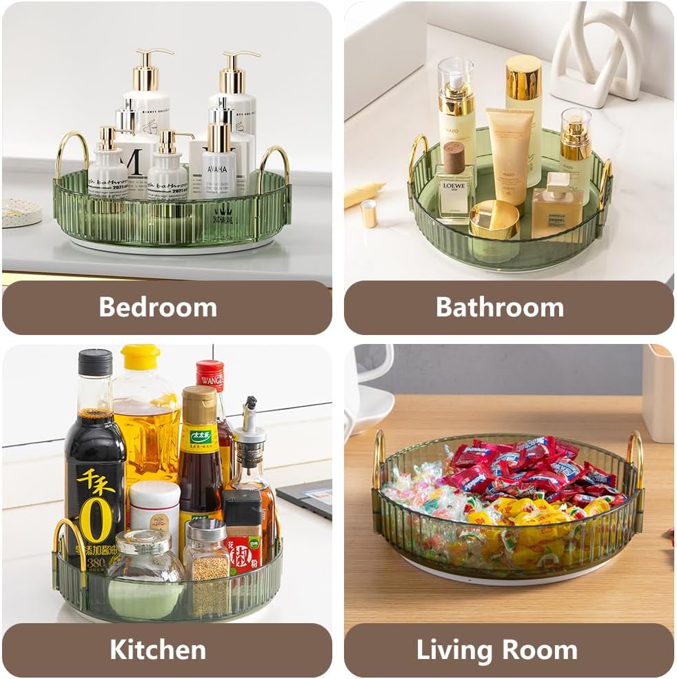 Rotating Makeup Organizer for Vanity, Spinning Cosmetics Storage for Bathroom Countertop, Skincare Holder Rack for Facial Cream, Perfume, Lotion, Lipstick(1 Tier, Dark Green)