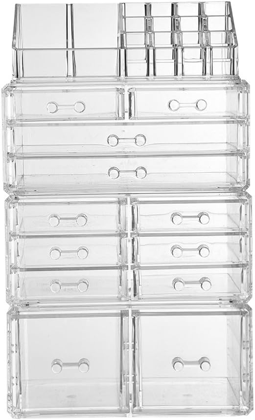 ZHIAI Makeup Organizer Dresser Cosmetic Storage - Clear Acrylic Jewelry Brush Holder Set, 8 Small Drawers, Great for Bathroom, Dresser, Vanity and Countertop