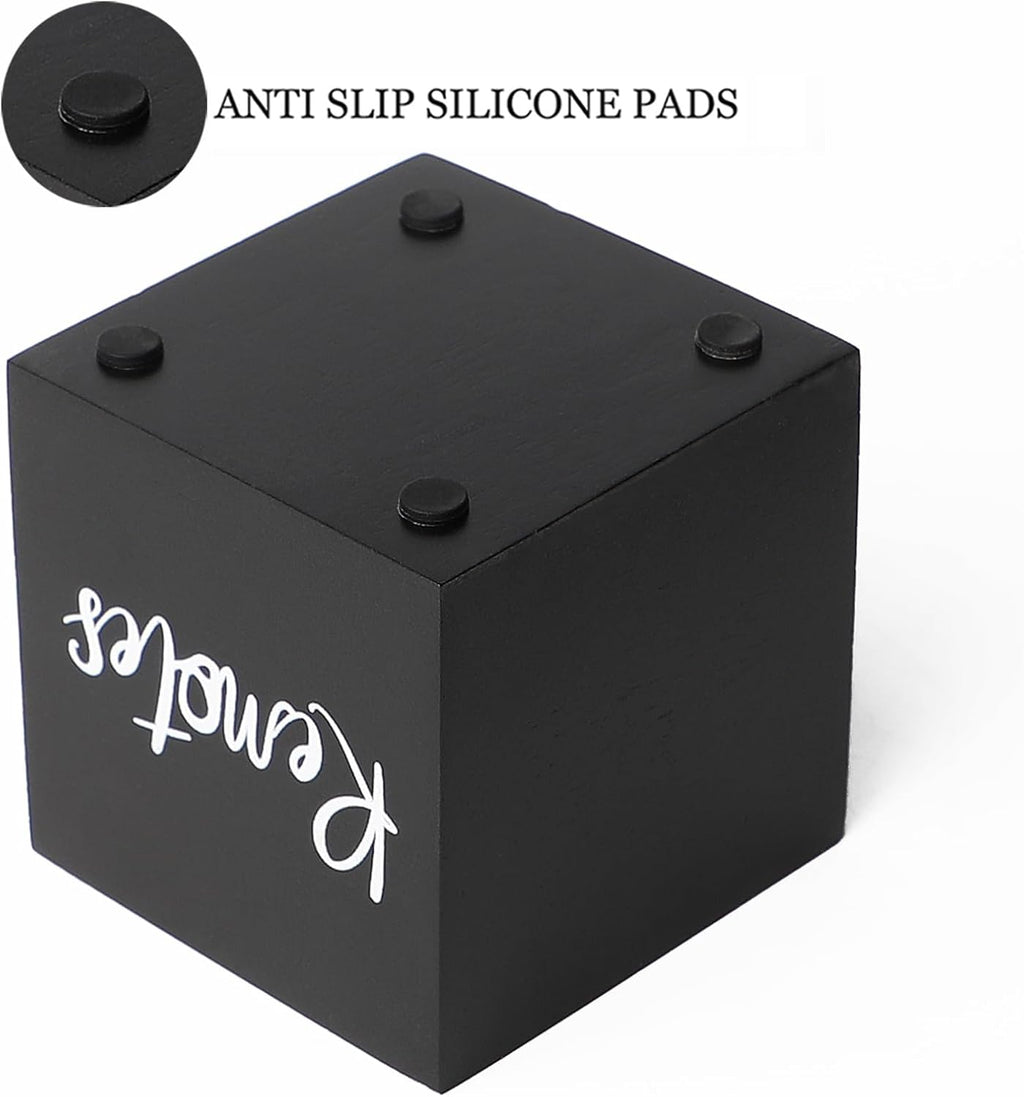 Wood Remote Control Holder, TV Remote Control Organizer for Home Bedroom Table, Multi-Purpose Desktop Storage (Black, S,for 2 or 3 Remote Controls)