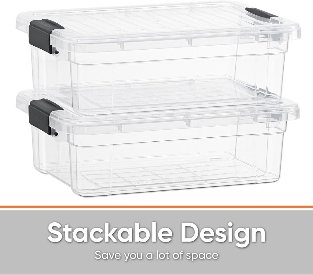Superio Clear Storage Boxes with Lids, 1.27 Quart Plastic Container Bins for Organizing, Stackable Crates, BPA Free, Non Toxic, Odor Free, Organizers for Home, Office and Dorm, 6 Pack