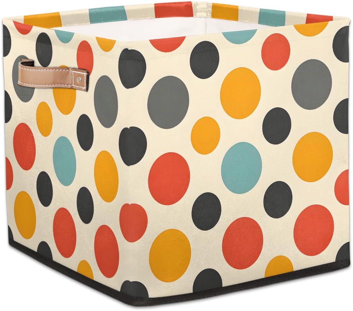 TropicalLife 13x13x13 Inch Large Fabric Storage Cube Vintage Polka Dots Foldable Storage Bin with Handles Organizer Boxes Cube Basket for Shelves Organizing Closet
