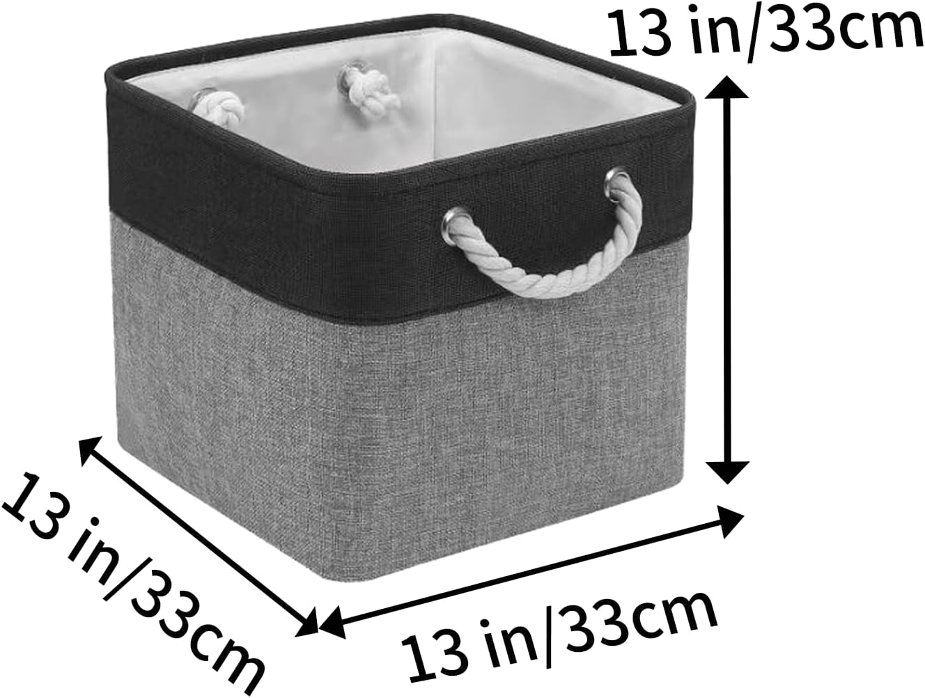 Fabric Storage Cubes, 11 inch cube storage bin with Handles, 11x11cube storage organizer bins, Collapsible Storage Bins for Shelves and Home, Cubby Storage Bins (Black-Gray, 10.5x10.5x11in)