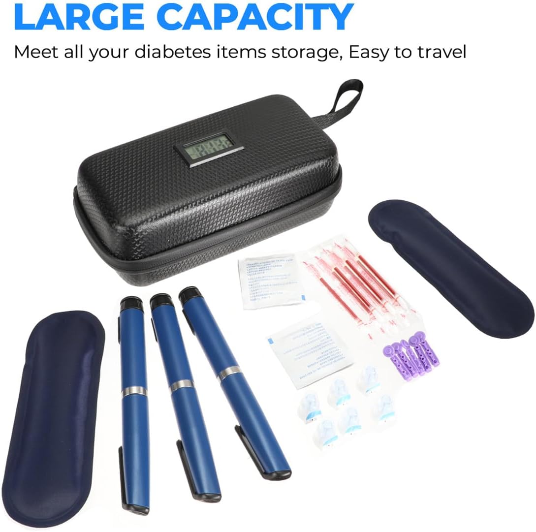 Insulin Cooler Travel Case Diabetic Medication Insulated Cooling Organizer with Temperature Display Insulin Pen Cooler Portable Refrigerated Medicine Bag with 2 Ice Pack