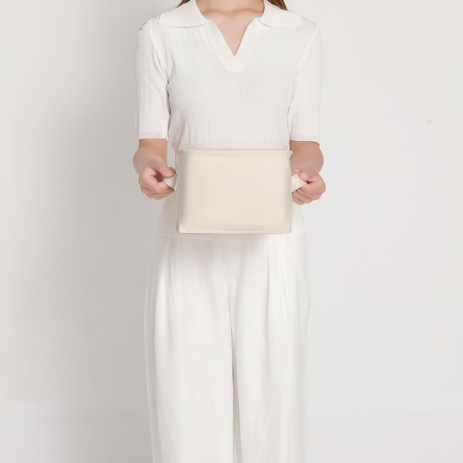 Foldable Storage Bins with Lids Cotton Canvas Rectangular Storage Box Ideal for Organization Lightweight and Durable (9.45 x 7.48 x 5.91)