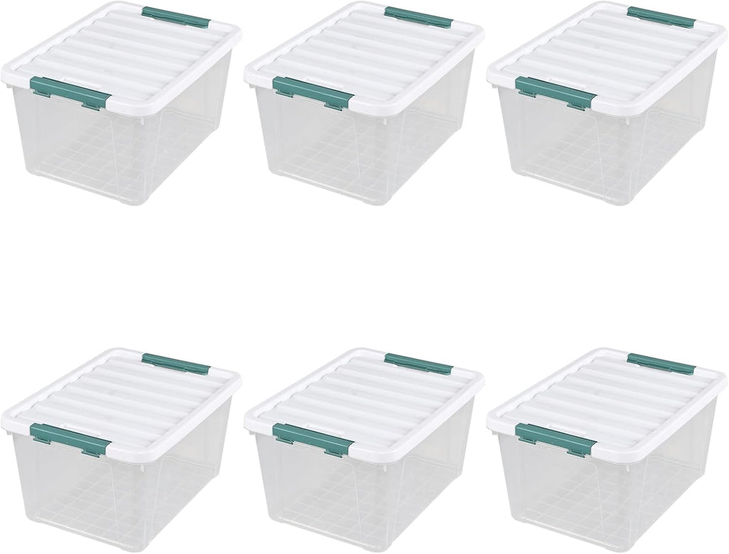 6 Pack 35 Quarts Large Storage Bin with Lid, Clear Plastic Latching Boxes