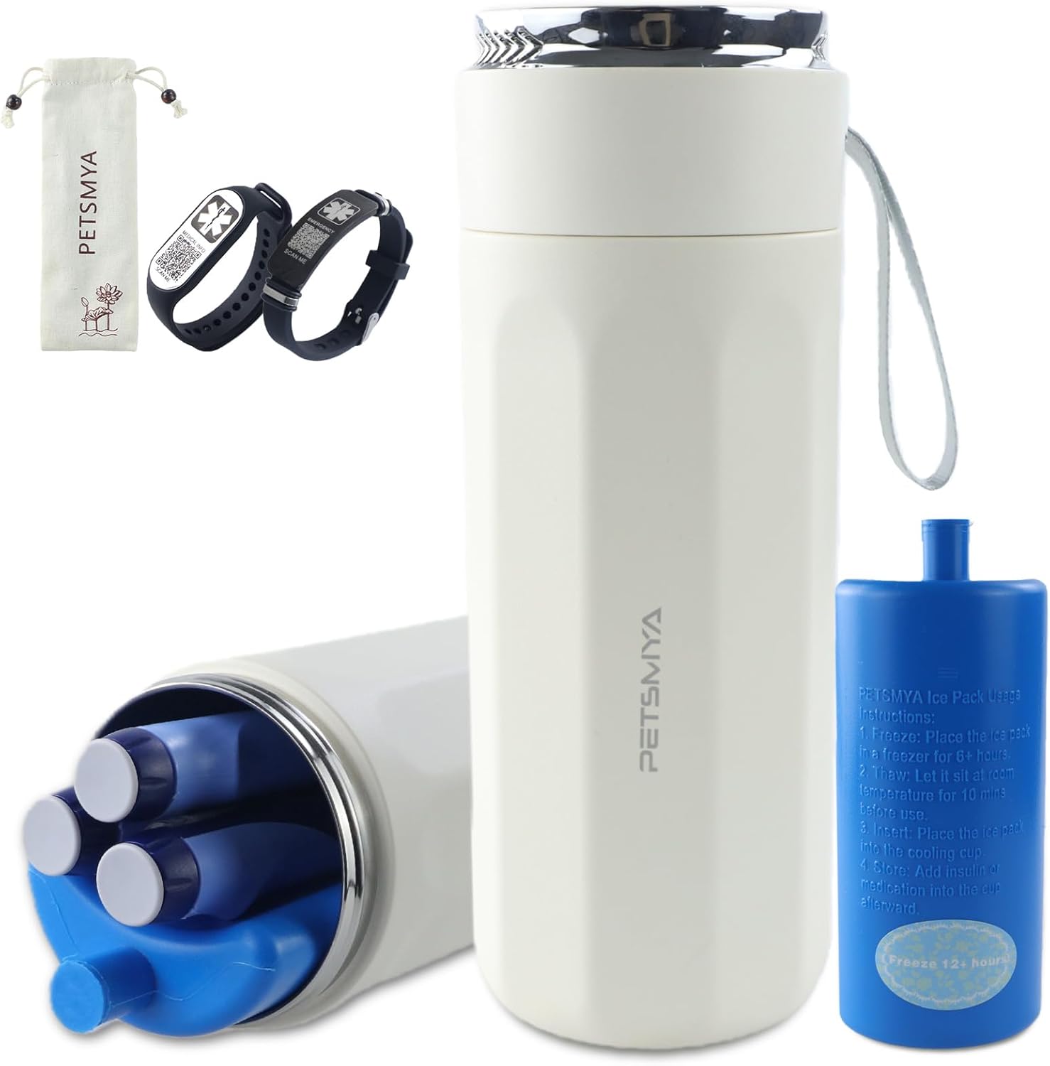 Insulin Cooler Travel Case for Pens & Vials, Portable Diabetic Travel Case with TSA Approved Gel Ice Pack, Large Capacity Medication Cooler for Travel (White)