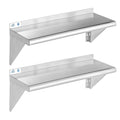 ROCKPOINT Stainless Steel Shelf 12 x 30 Inches 280lb, 2 Pack NSF Metal Commercial Shelves Wall Mount Floating Shelving with Backsplash for Restaurant, Kitchen, Home and Hotel, Silver