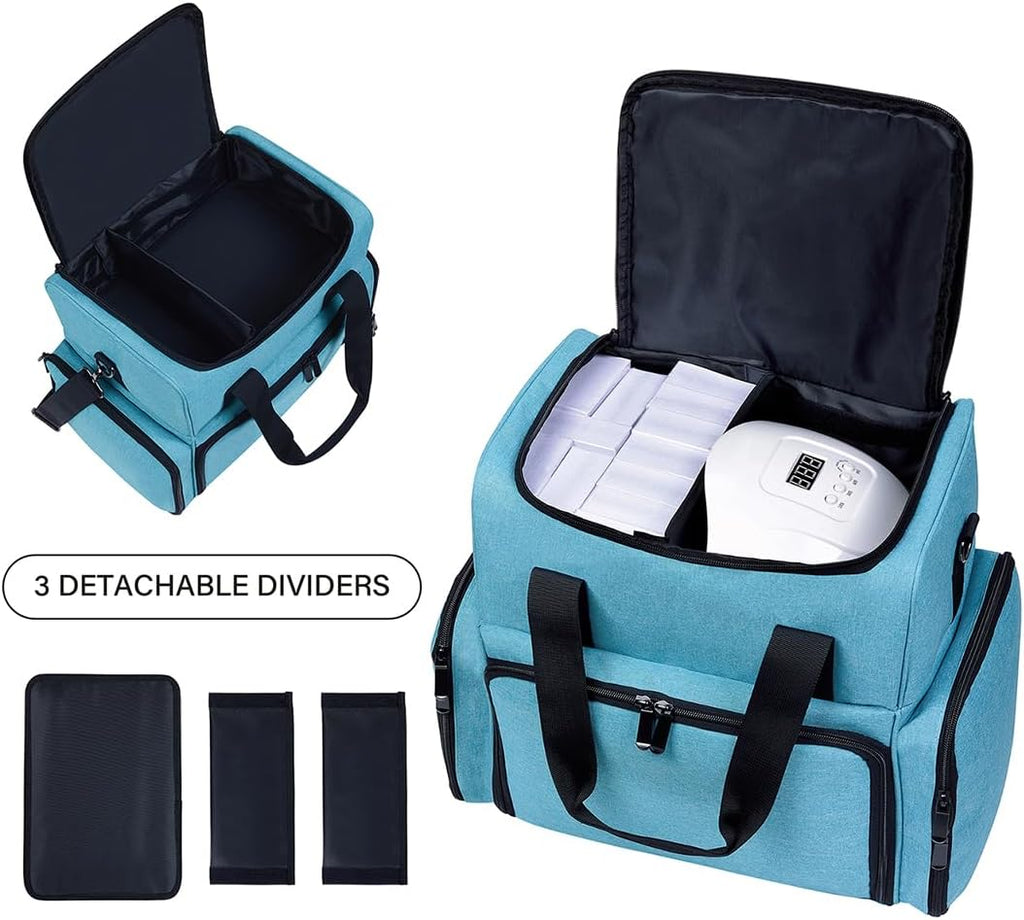 Large Makeup Cosmetic Bag with 3 Removable Case and 2 Removable Dividers Double Layer Travel Storage Organizer, Makeup Brushes Storage Section Lake Green