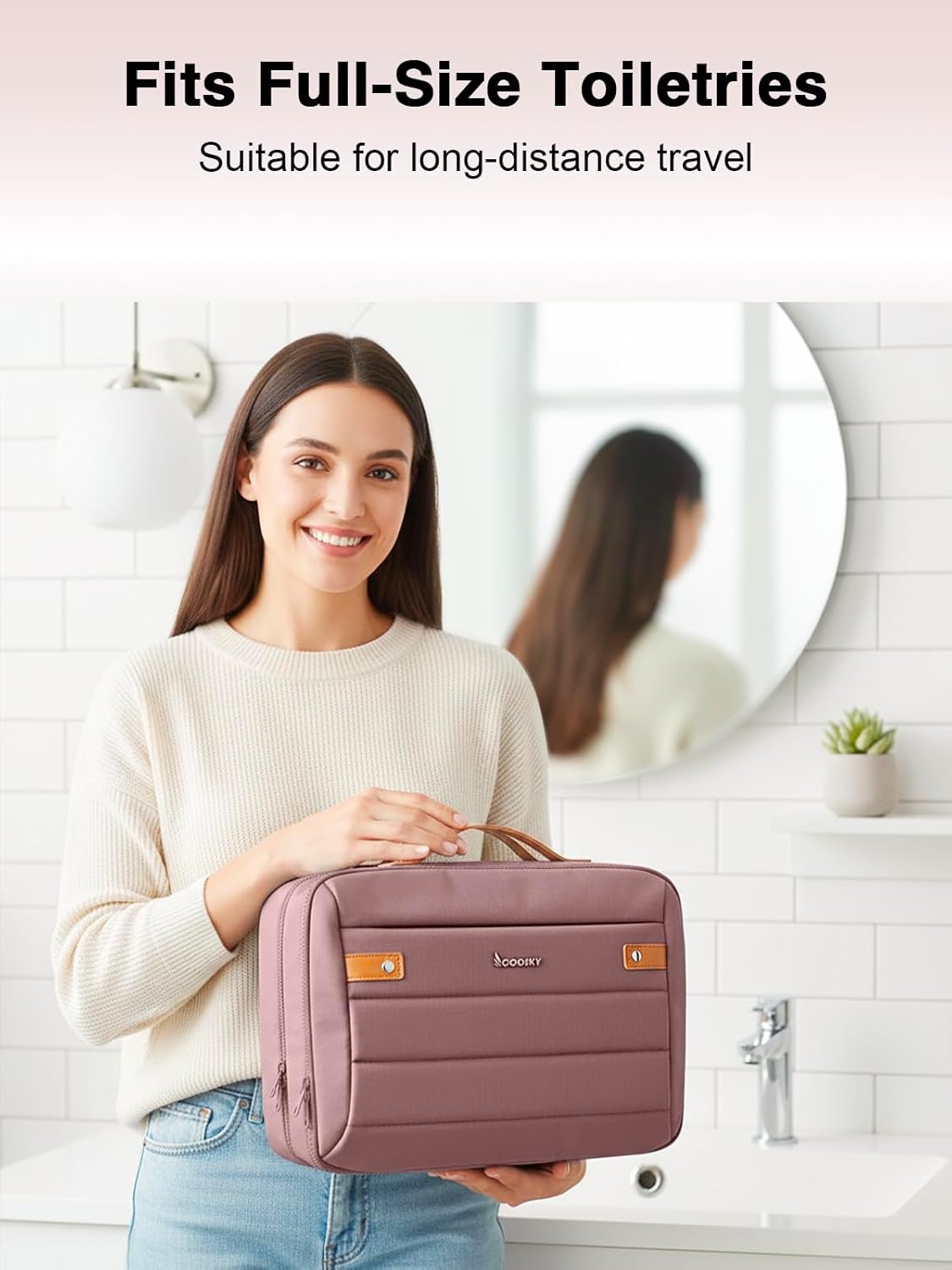 Women's Hanging Toiletry Bag, Waterproof Travel Cosmetic Organizer with Jewelry Storage, Large Capacity Makeup Case for Full-Size Skincare & Bathroom Essentials, Portable Cosmetic kit, Dark Purple