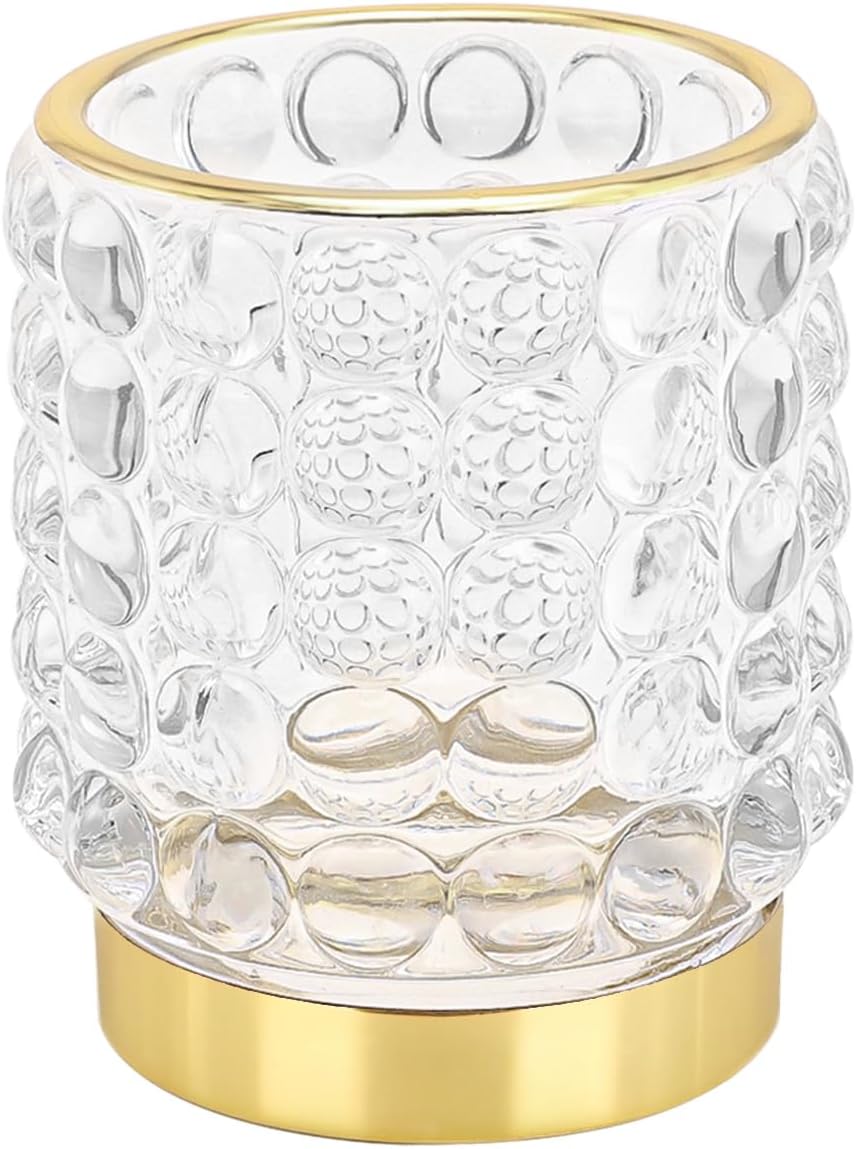 DASITON Makeup Brush Holder Organizer, Crystal Cosmetic Make Up Brush Holder, Glass Makeup Brushes Storage Organizer, Vintage Make Up Cup Desk Pen Pencil Holder, Toothbrush Holders (Clear S)