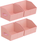 Storage Bins for Shelves - Small Trapezoid Closet Shelf Organizer, Fabric Organization Bins with Handles, Storage Baskets for Clothes, Towel, Purse, 4 Pack, Pink