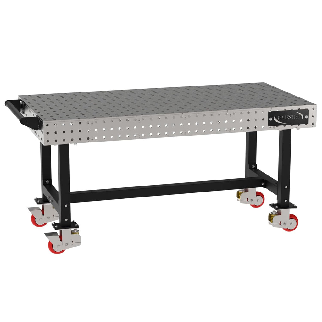 (CTE) Classroom Welding & Fixture Table, 36" H x 72" L x 36" D, 1/4" Carbon Steel Top, Mobile, Casters, Handle, Black Powdercoat Legs, Made in The USA