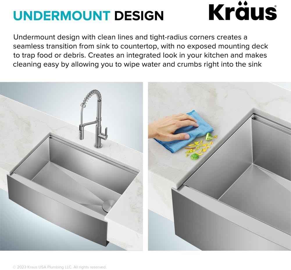 KRAUS Kore 36-Inch Farmhouse Workstation 16 Gauge Single Bowl Stainless Steel Kitchen Sink with Accessories, KWF210-36