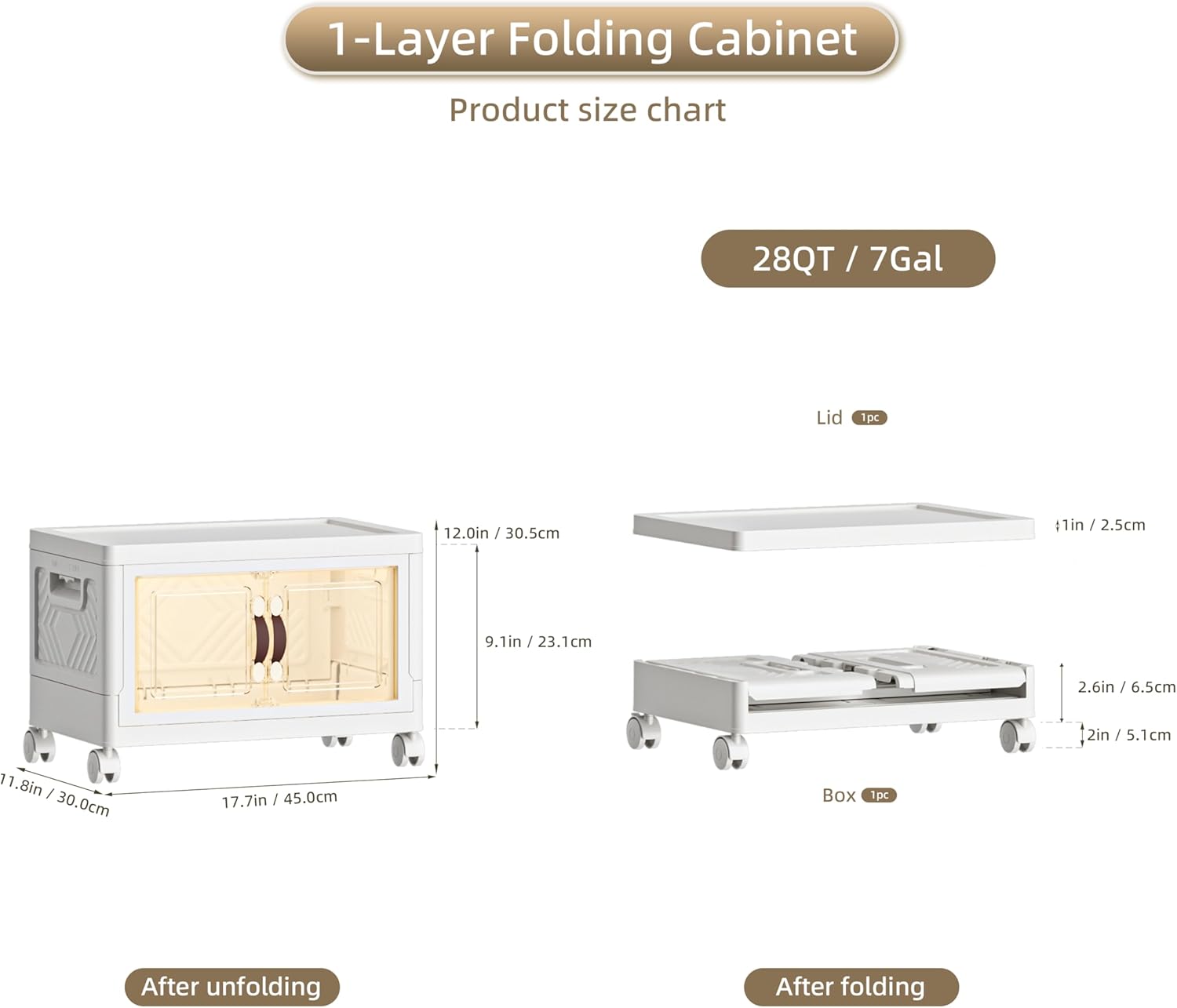 28 QT / 7 Gal Multi-Purpose Stackable Storage Cabinet: Double Magnetic Doors, Foldable, Wheels Included, Leather Handles - Ideal for Pantry, Laundry Room, Dorm