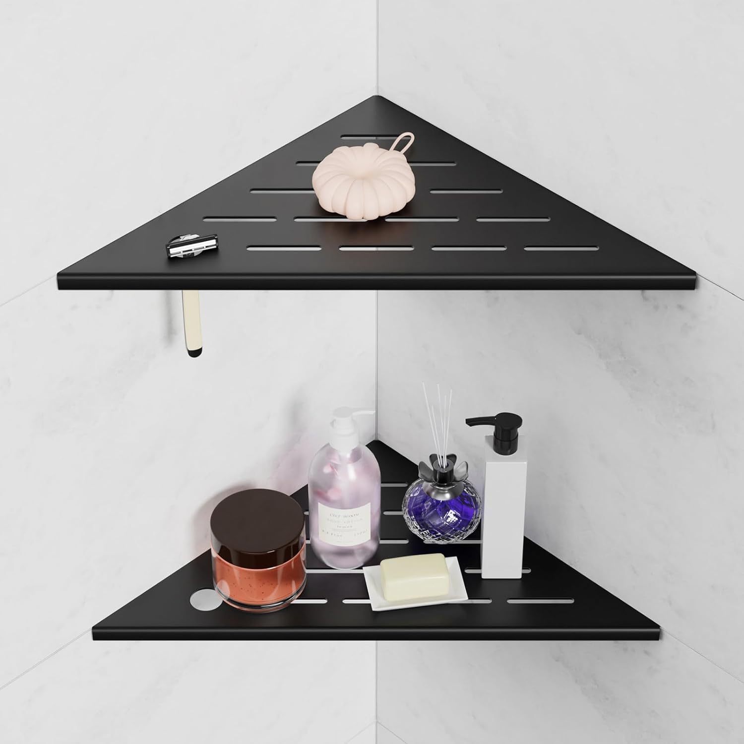 10" Corner Shower Shelves, 2-Pack Matte Black 304 Stainless Steel Shower Shelf with Razor Hole, Rustproof Shower Shelf for Inside Shower, Modern Shelves for Tile Walls, Bathroom Organizer (Black)