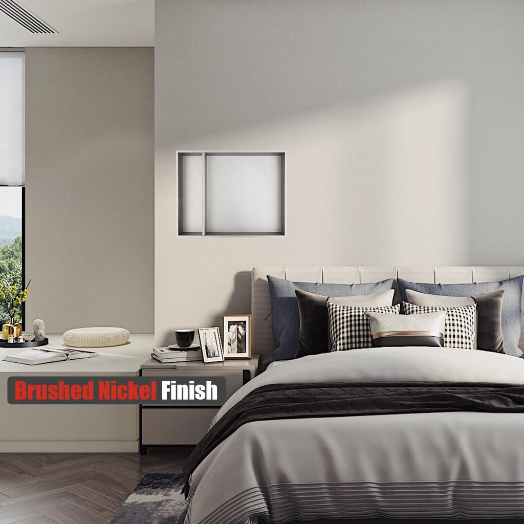 JQK Shower Niche No Tile Need, 18"×14" Brushed Nickel Bathroom Insert Shelf 2 Layer, 304 Stainless Steel Recessed Shower Caddy Organizer Storage, SNL1814D-BN