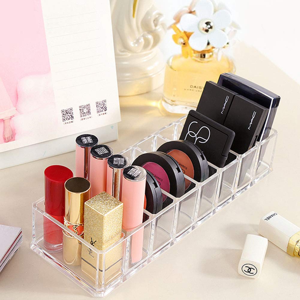 Weiai Clear Acrylic Compact Organizer, Blushes Highlighters Eyeshadow Powder Makeup Organizer Holder for Vanity, 8 Slots