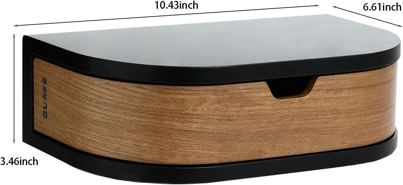 10.4Inch Floating Nightstand, Wall Mounted Bedside Shelf, Handmade Bedroom Furniture,Floating Bedside Table, Floating Nightstand with Drawer (Black, Single Drawer)