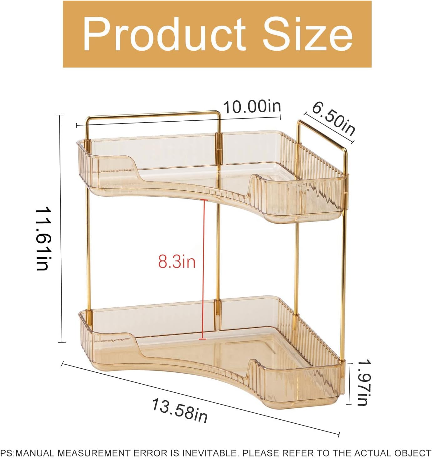 Corner Bathroom Countertop Organizer, Vanity Organizer Trays for Counter, Makeup Organizers, Perfume Tray, Skincare Shelf Storage Gifts for Women Girl Student (Yellow, 2 Tiers)
