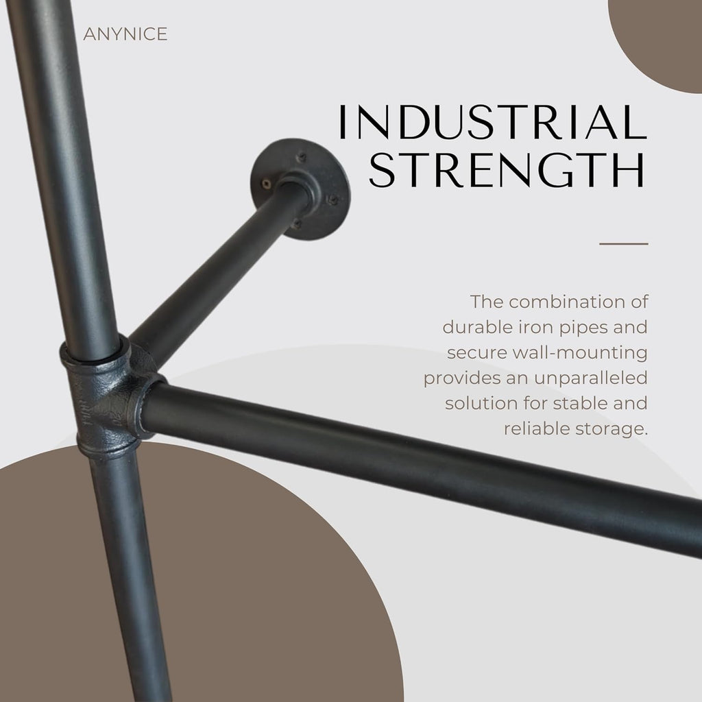 Industrial Pipe Clothing Rack, Heavy Duty Wall Mounted Clothes Rack, Retail Display Hanging Garment Rod for Laundry Rooms, Closet Storage, 14.6x62.5x82.7 Inches, Model AF01