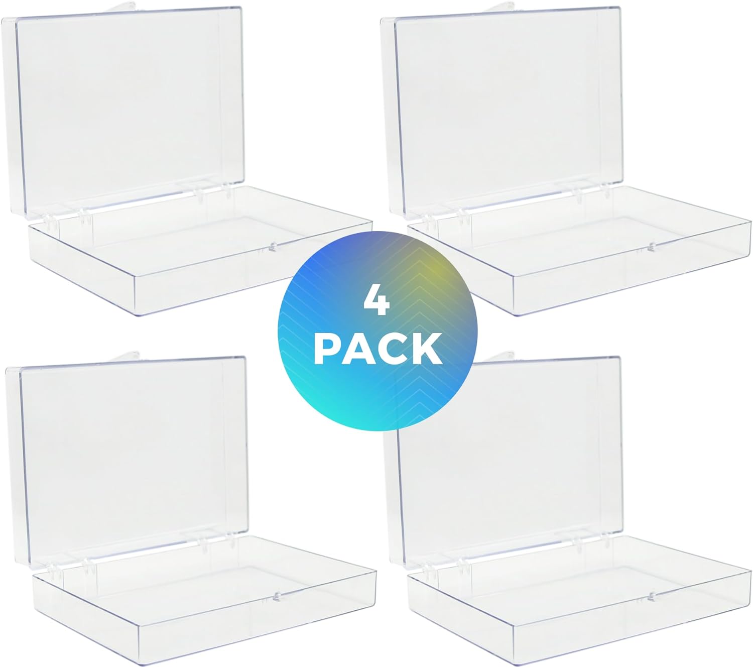4-Pack Clear Hinged Plastic Containers, Keepsake Storage Boxes, 7"L x 5"W x 1.75"H, Made in USA, Plastic Display Case, Bead Storage or Craft Organizers and Storage Container