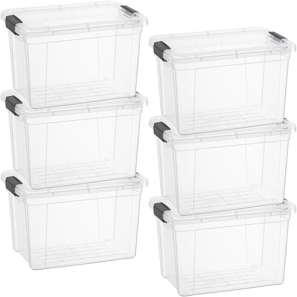 Superio Clear Storage Boxes with Lids, 4.75 Quart Plastic Container Bins for Organizing, Stackable Crates, BPA Free, Non Toxic, Odor Free, Organizers for Home, Office and Dorm, 6 Pack