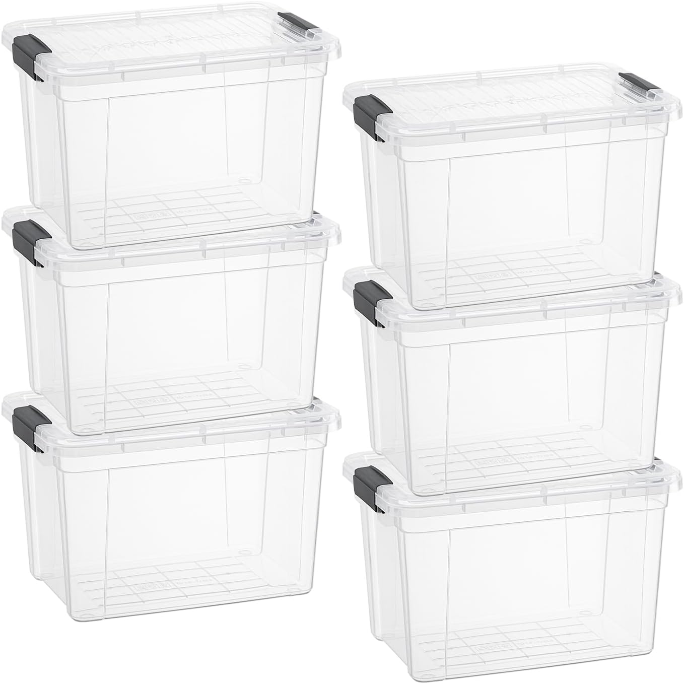 Superio Clear Storage Boxes with Lids, 4.75 Quart Plastic Container Bins for Organizing, Stackable Crates, BPA Free, Non Toxic, Odor Free, Organizers for Home, Office and Dorm, 6 Pack