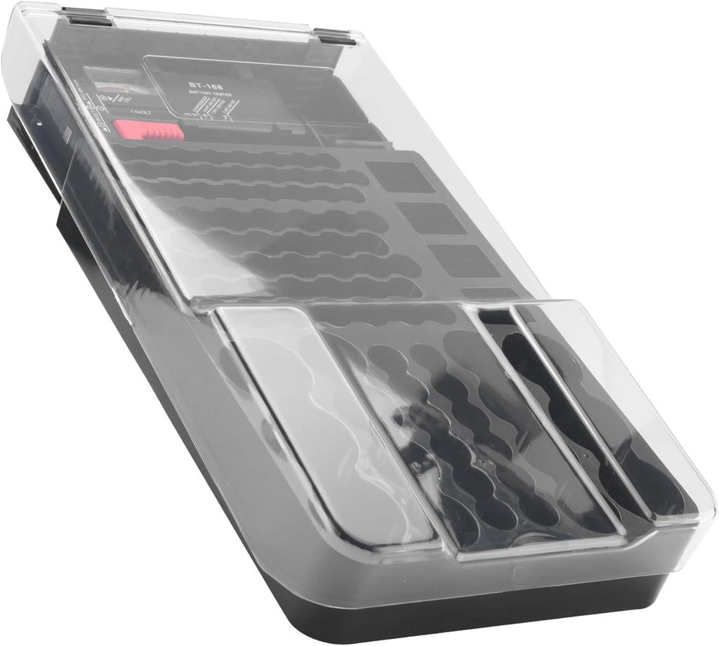 The Battery Storage Case,Organizer with Hinged Clear Cover, with Battery Tester, Holds 93 Batteries Various Sizes, Black