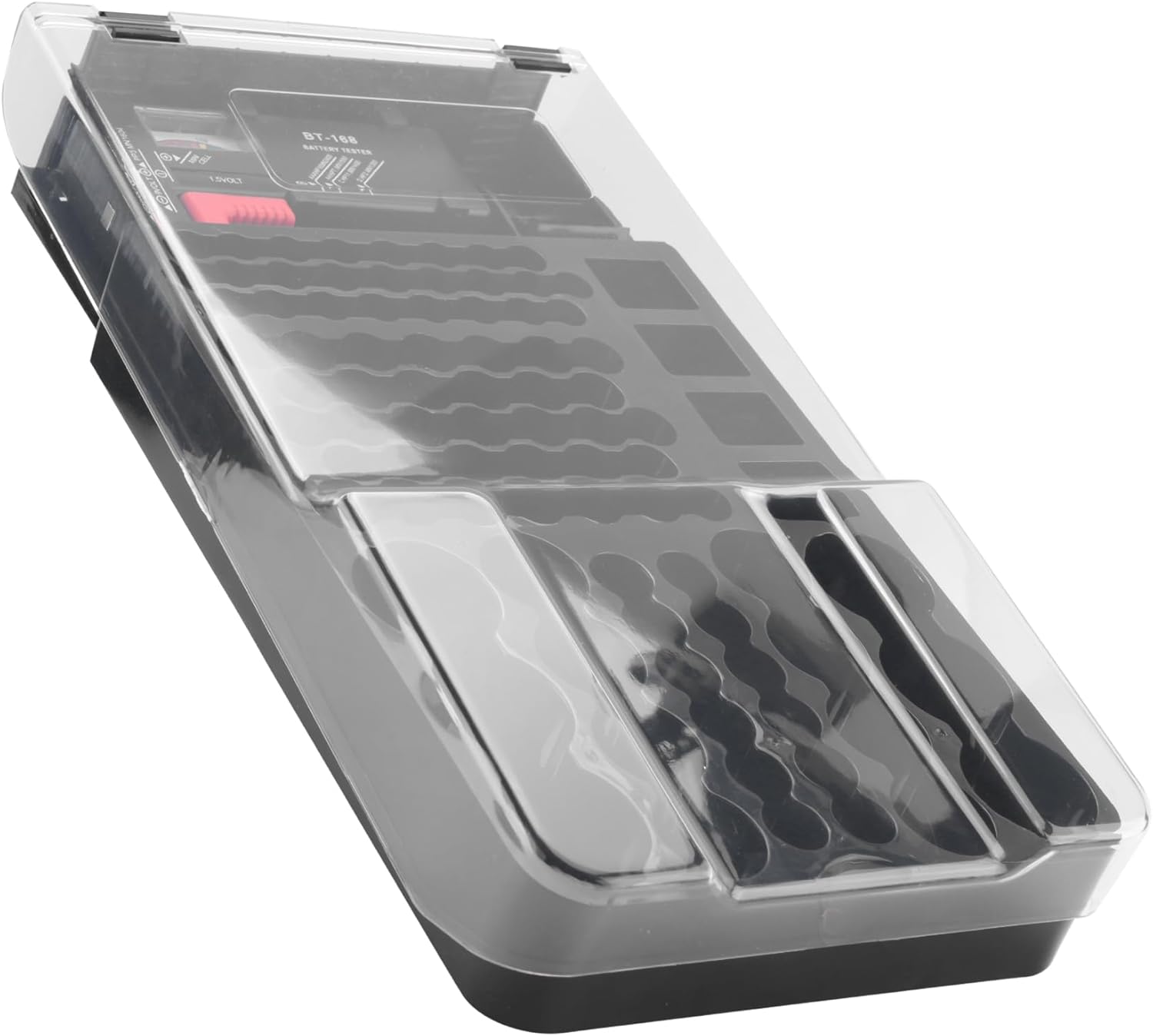 The Battery Storage Case,Organizer with Hinged Clear Cover, with Battery Tester, Holds 93 Batteries Various Sizes, Black