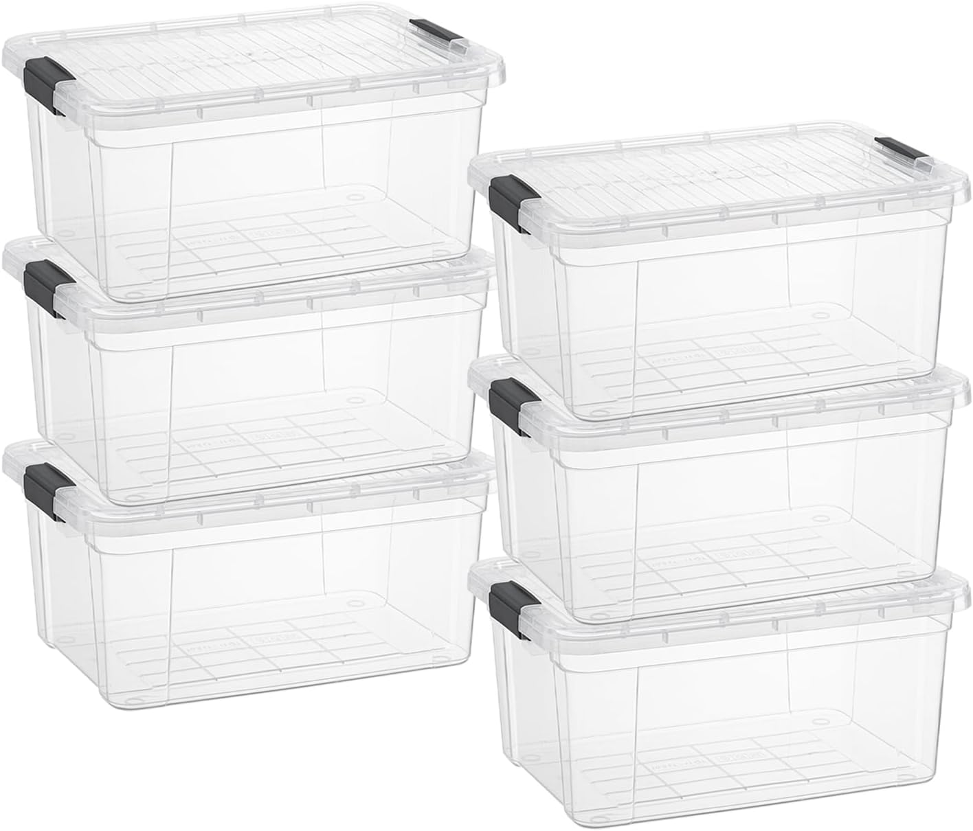 Superio Clear Storage Boxes with Lids, 11 Quart Plastic Container Bins for Organizing, Stackable Crates, BPA Free, Non Toxic, Odor Free, Organizers for Home, Office and Dorm, 6 Pack