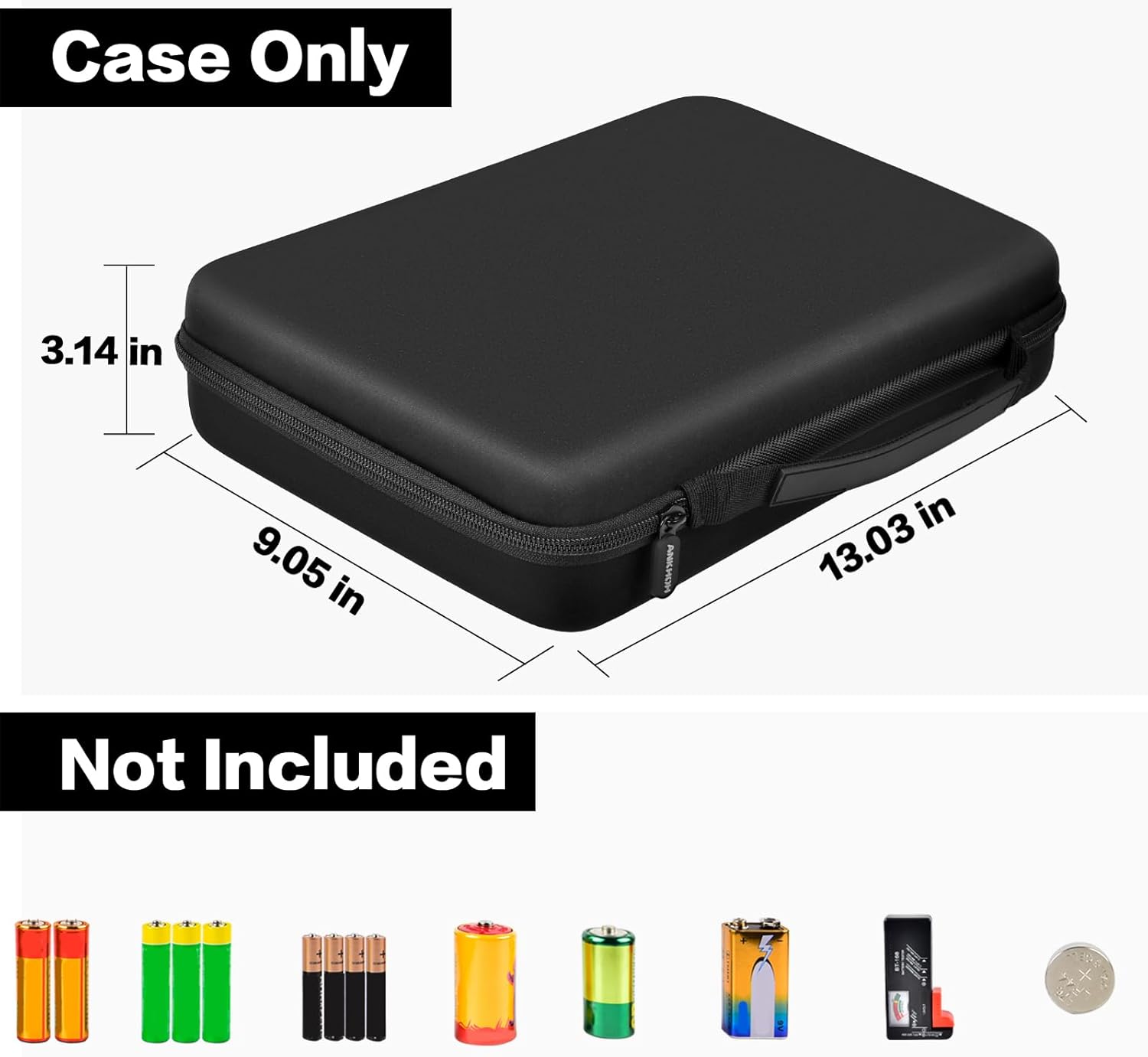 Battery Organizer Storage Case with Tester, Batteries Holder Box Carrying Container Bag, Garage Vault Organization Holds 162+ Battery Variety Pack AA AAA AAAA C D 9V 3V Lithium(No Batteries) (Black)