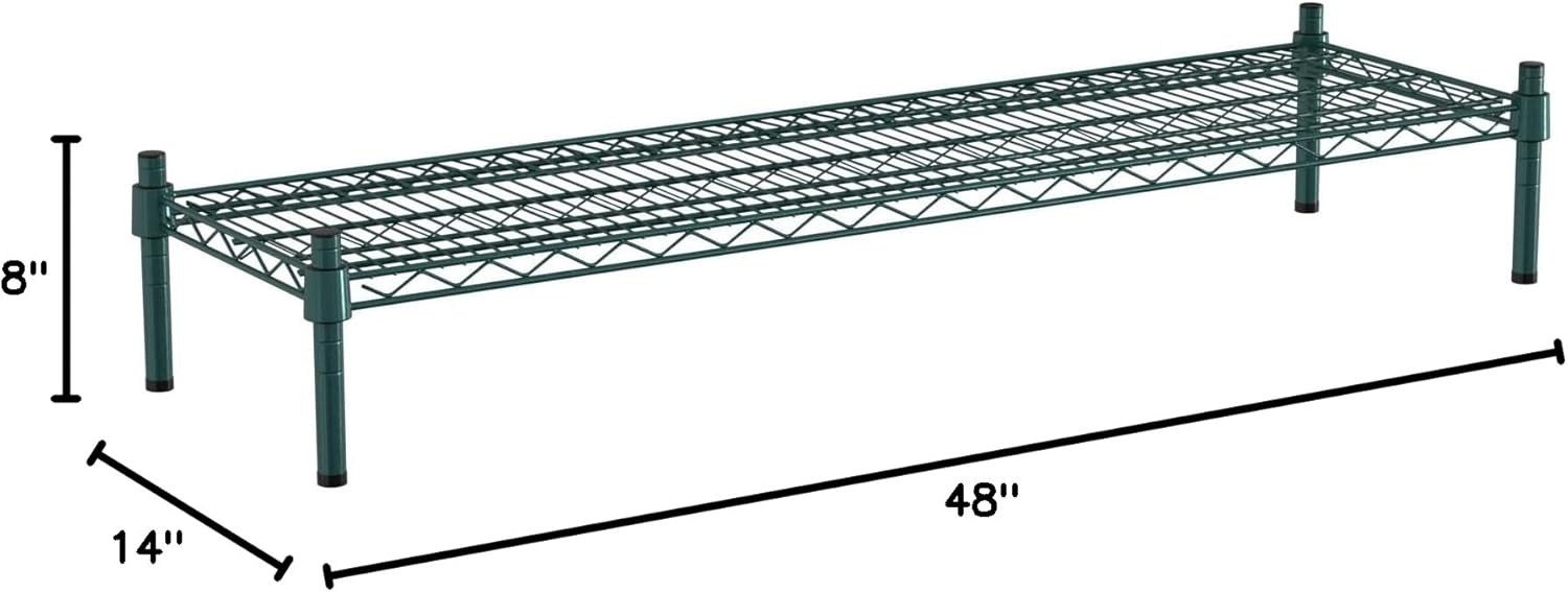 14" x 48" NSF Green Wire Stationary Dunnage Storage Rack with 8" Posts Ideal for Commercial Kitchen Home Garage Warehouse Shelters