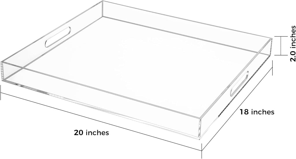 Clear Rectangular 18x20 Inches Acrylic Ottoman Tray Decorative Serving Tray with Cutout Handles Organizer Tray on Coffee Table Countertop Big Breakfast Bed Tray Living Room Appetizer Serving Food