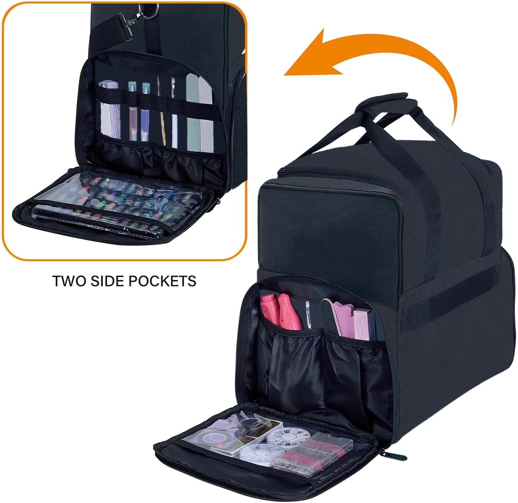 Large Makeup Cosmetic Bag with 3 Removable Case and 2 Removable Dividers Double Layer Travel Storage Organizer, Makeup Brushes Storage Section Black