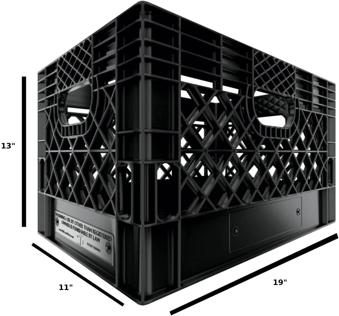 Heavy Duty Plastic Storage Milk Crates, Stackable Utility Organizer Bins, 19x11x13 Inches, 6 Pack, Made in USA, 24 Qt/6 Gallon Capacity (Black)
