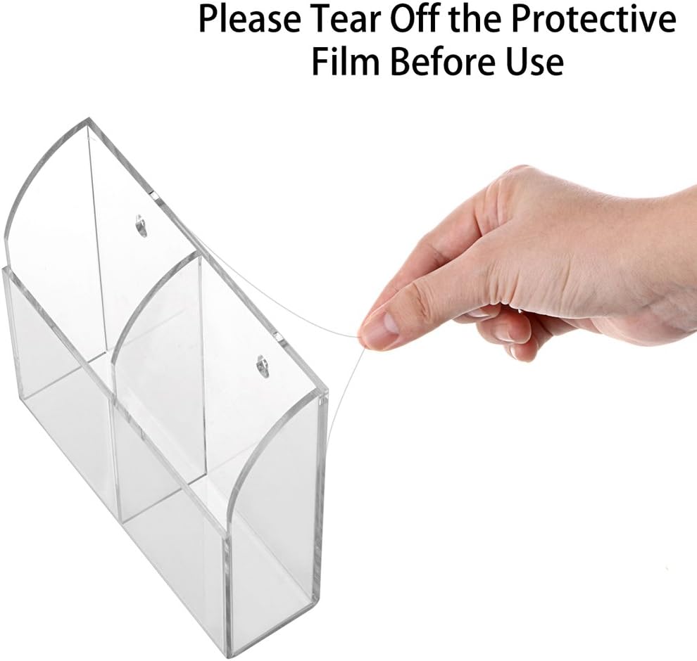 Hipiwe Wall Mount Remote Control Holder Clear Acrylic Media Organizer Storage Box Coffee Table and Nightstand Convenient Remote Control Caddy (Two Compartments)