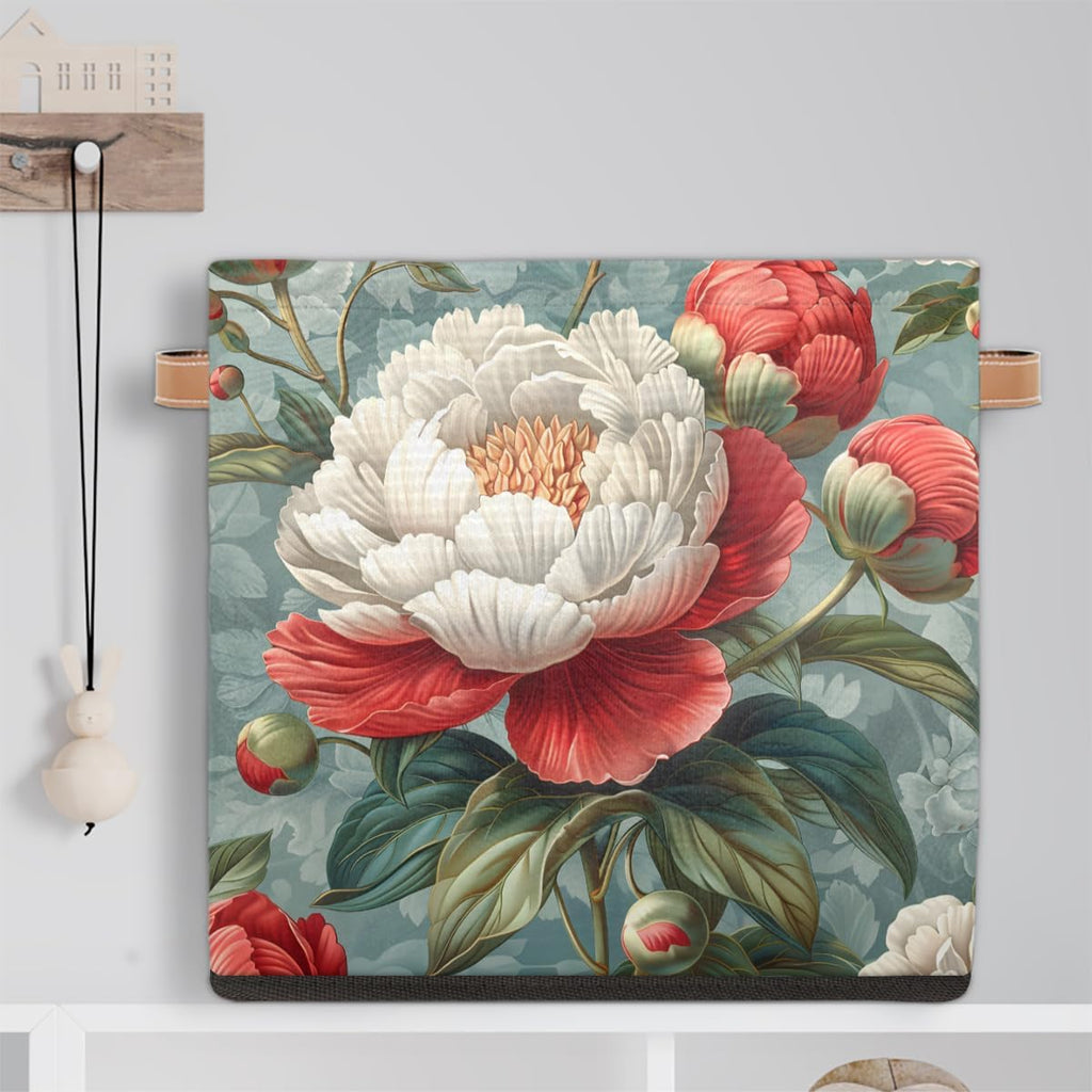 TropicalLife 13x13x13 Inch Large Fabric Storage Cube Retro Rose Foldable Storage Bin with Handles Organizer Boxes Cube Basket for Shelves Organizing Closet