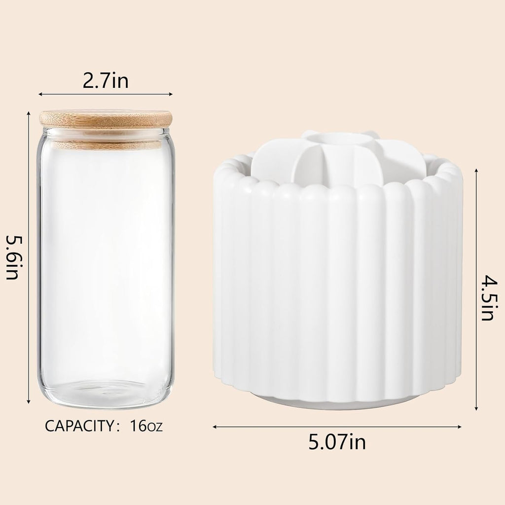 Anyoifax 360 Rotating Makeup Brush Holder 7 Slots Make Up Brush Organizer Removable Spinning Cosmetic Brushes Storage Pen Holder for Vanity, Dresser, Desk, White