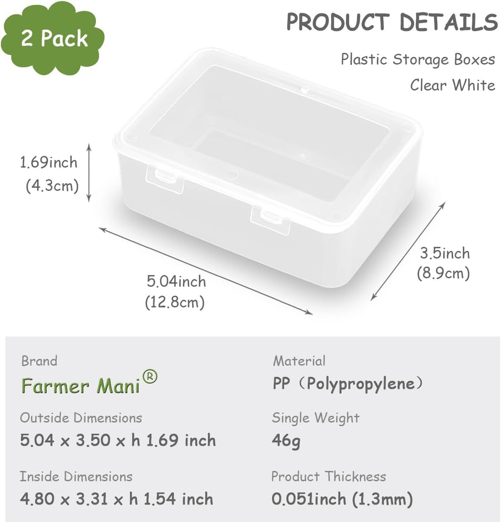 Clear Plastic Storage Containers Box with Lid (5.04x3.5x1.69 inch, 2 Pack), Rectangle Plastic Clear Storage Containers Box for Beads, Coins, Safety Pins and Other Craft Jewelry Watch Findings
