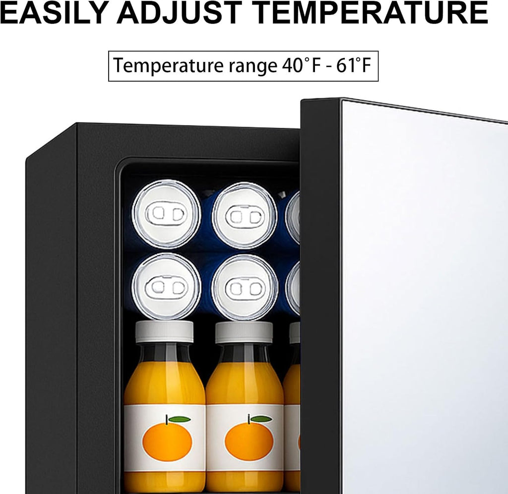0.95 Cu.Ft Mini Refrigerator and Beauty Fridge, 24 Cans Mini Fridge with Mirror Door, Temperature Control, Removable Shelf, Compact Cooler for Bedroom, Dorm, Office, Beverage Beauty Storage