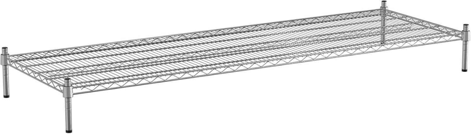 24" x 72" NSF Chrome Wire Stationary Dunnage Storage Rack with 8" Posts, Ideal for Commercial Kitchen, Home, Garage, Warehouse, Shelters