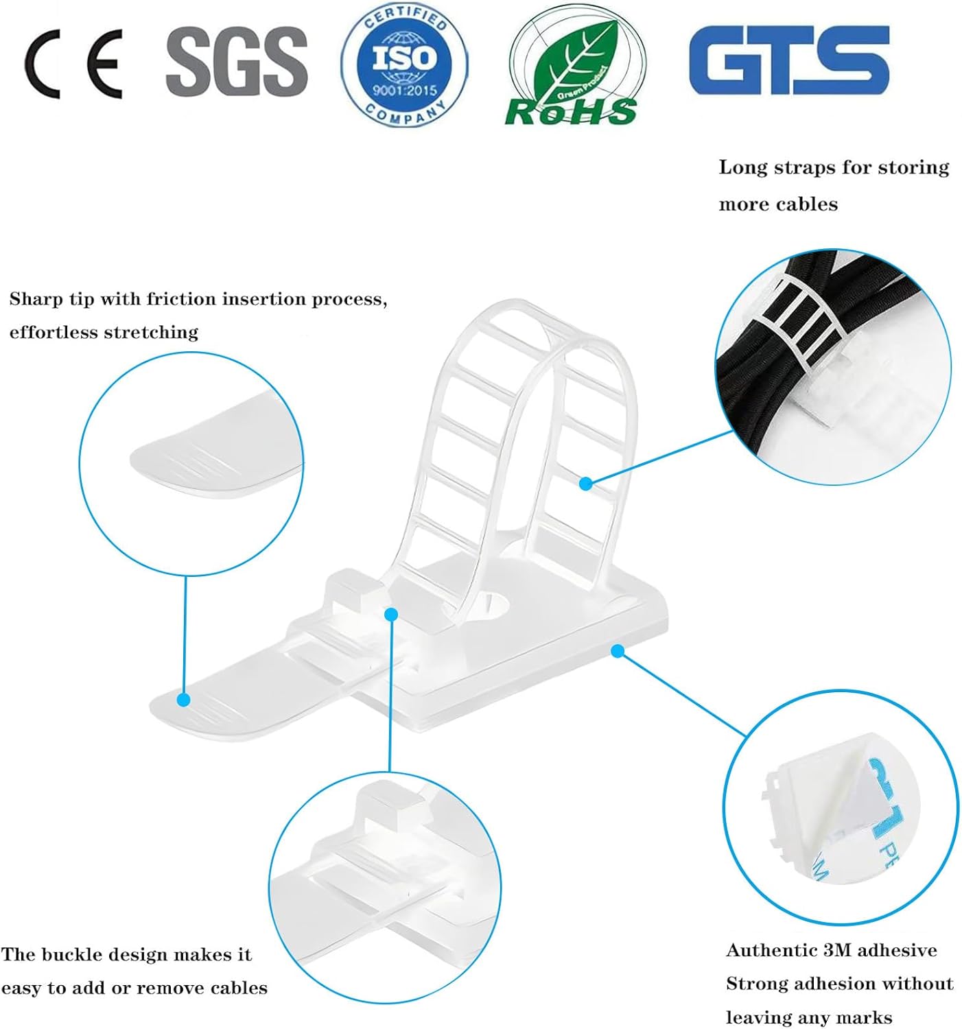 Cable Ties Cable Clips Wire Management Cord Clips Under,Desk Cable Management Reusable Zip Ties Wire Organizer Under Desk 50 Packs (White)
