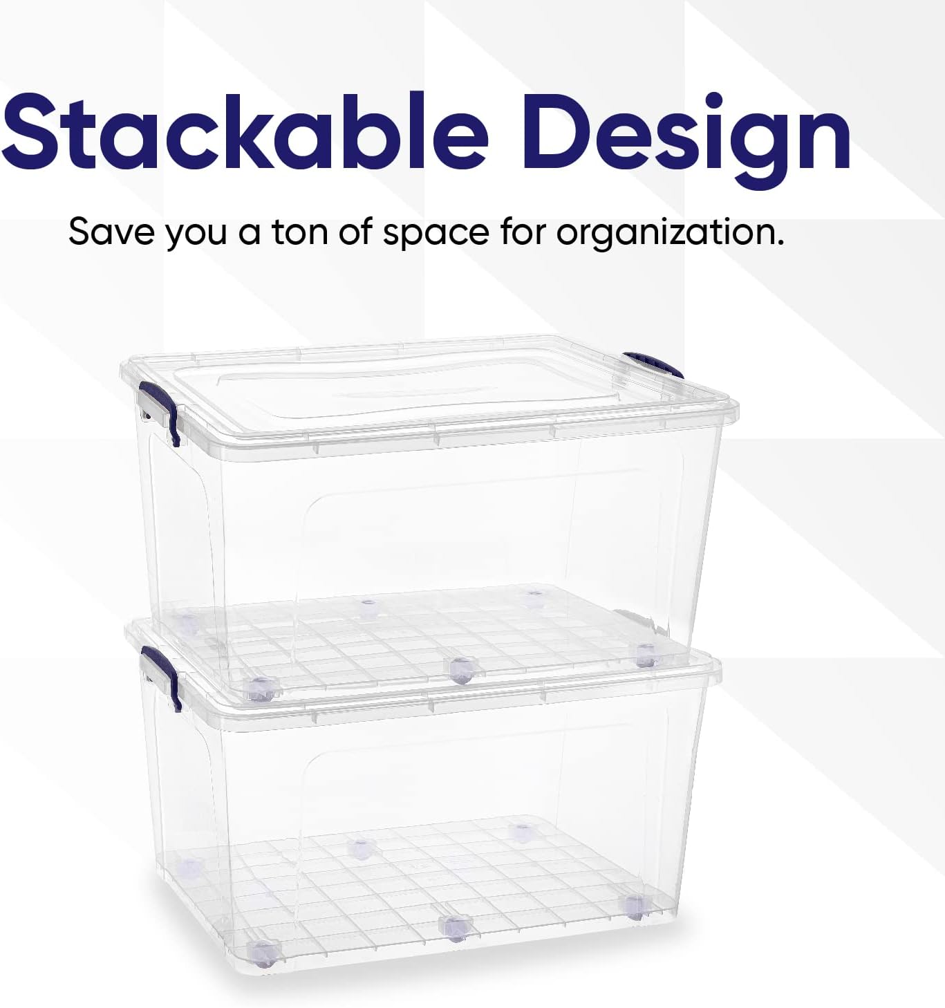 Superio Storage Bins with Lids- Clear Boxes for Organizing, Stackable Plastic Containers- BPA Free, Non-Toxic, Odor Free, Organizer for Home, Office, Dorm (6 Pack, 85 Qt (Wheeled))