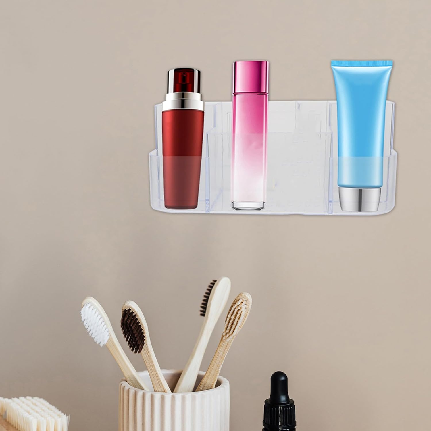 Wall-mounted Toiletry Case Transparent Multi-grid Cosmetic Storage Box for Bathroom Makeup Organizer Holder Easy Install and Spacious Vanity Storage